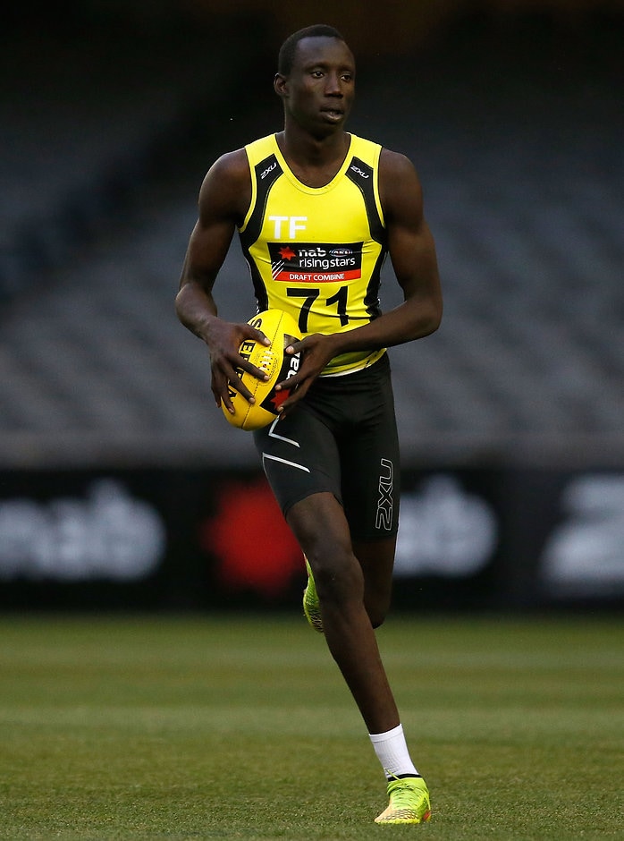 AFL 2015 Media - NAB AFL Draft Combine Day 1 MELBOURNE, AUSTRALIA - OCTOBER 9: Mabior Chol in action during day 1 of the 2015 NAB AFL Draft Combine at Etihad Stadium, Melbourne on October 09, 2015. (Photo: Michael Willson/AFL Media)